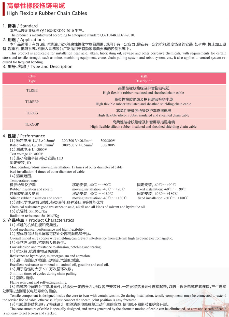 高柔性橡胶拖链电缆 高柔性橡胶拖链电缆